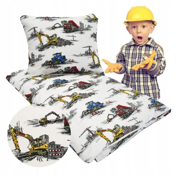 Pościel Dziecięca 100x135 + 40x60 Maszyny Budowlane Wysoka Jakość Bawełna