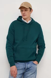 Bluzy męskie - Guess bluza męska kolor zielony z kapturem z nadrukiem - grafika 1