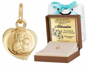 Złota Zawieszka 333 Matka Boska w Sercu Grawer - Wisiorki - miniaturka - grafika 1