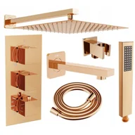 Baterie umywalkowe - Mexen Cube DR02 zestaw wannowo-prysznicowy podtynkowy z deszczownicą 25 cm, różowe złoto - miniaturka - grafika 1