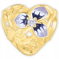 Wisiorki - CHARMS ZŁOTY Serce z Motylem POZŁACANY 585 Kwiat Bratek Cyrkonia SREBRO 925 - miniaturka - grafika 1