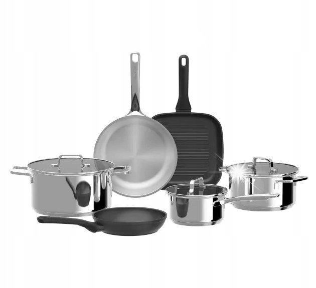 Zestaw garnków Helix BergHOFF 9-elementowy Wysoki Połysk Stal nierdzewna