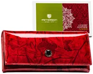 Portfele - Duży skórzany portfel damski czerwony lakierowany na prezent ochrona kart RFID PETERSON - miniaturka - grafika 1