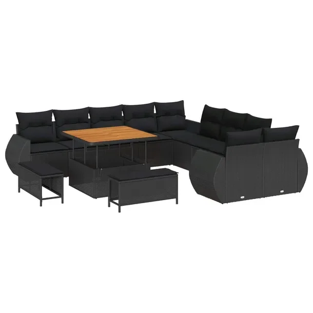 4-częściowy zestaw modułowych sof ogrodowych, polirattan, czarny, 70 cm