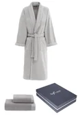Szlafroki męskie - Męski szlafrok LORD + ręczniki + pudełko L Szary - miniaturka - grafika 1