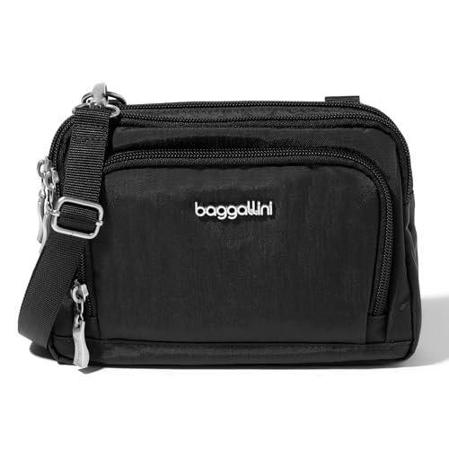 Baggallini Potrójny zamek błyskawiczny z przednim portfelem/portfel Trifecta RFID crossbody, Czarny, One Size