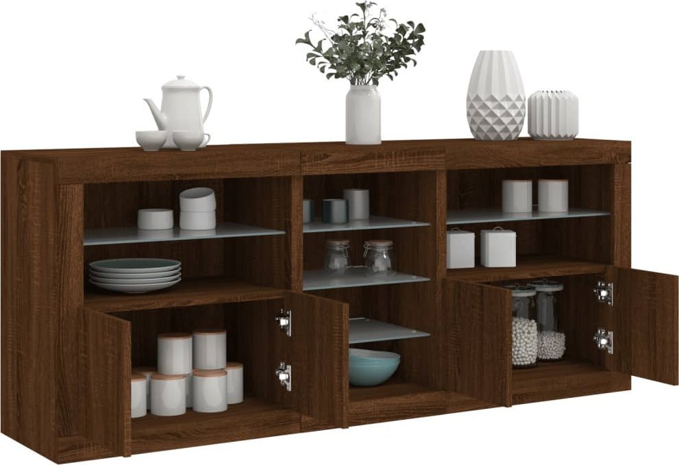 vidaXL Szafka z oświetleniem LED, brązowy dąb, 181,5x37x67 cm