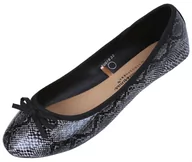 Baleriny - Czarno-białe, wężowe balerinki z kokardką - miniaturka - grafika 1