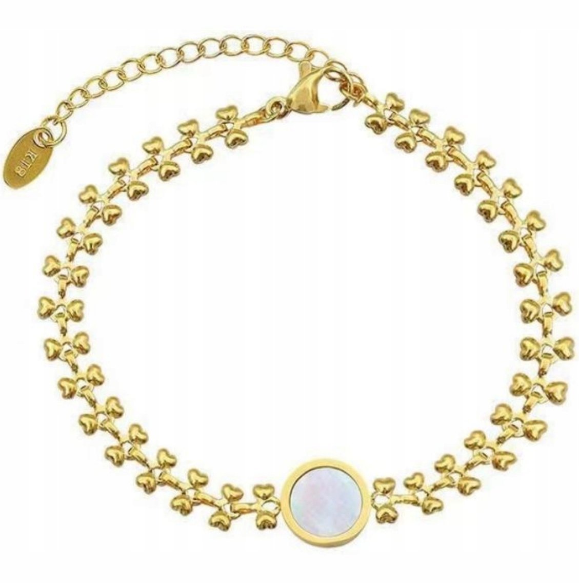 Złota Bransoletka z Masą Perłową Cyrkonia Stal Szlachetna