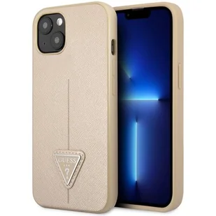 Etui Guess do iPhone 13 mini 5,4" beżowy hardcase SaffianoTriangle Logo - Etui i futerały do telefonów - miniaturka - grafika 1