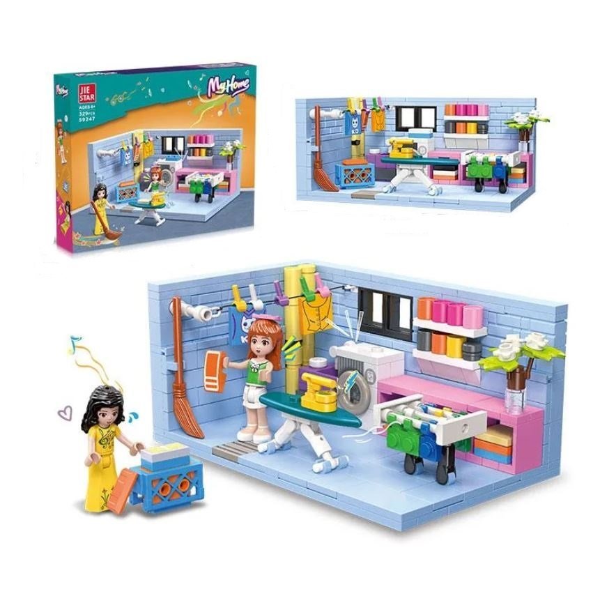 KLOCKI JIE STAR MY HOME – PRALNIA Z FIGURKAMI - 329 ELEMENTÓW