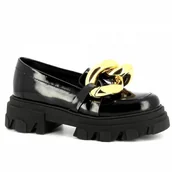 Mokasyny damskie - Czarne lakierowane mokasyny damskie na platformie z ozdobą CARINII - Carinii - miniaturka - grafika 1