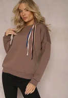 Bluzy damskie - Brązowa Bawełniana Bluza z Sznurkami i Kapturem Tyche - miniaturka - grafika 1