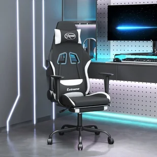 vidaXL Fotel gamingowy z podnóżkiem czarno-biały materiał - Fotel gamingowy - Fotele gamingowe - Fotel biurowy - Krzesło - Fotele gamingowe - miniaturka - grafika 1