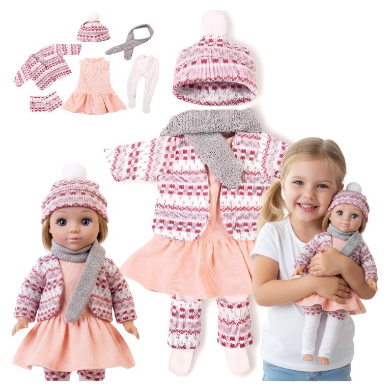 Ubranko dla lalek Zestaw zimowy Czapka Sukienka Szalik pasuje do 40 cm