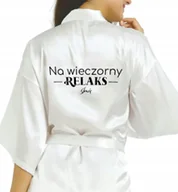 Piżamy damskie - SZLAFROK SATYNOWY BIAŁY Na Prezent WIECZORNY RELAKS IMIĘ Różne Wzory - miniaturka - grafika 1