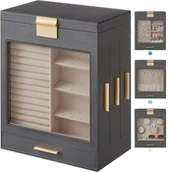 Pudełka i szkatułki - Szkatułka Na Biżuterię 5-Poziomowa Lusterko Szuflady Organizer Biżuterii - miniaturka - grafika 1