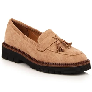Mokasyny damskie zamszowe z frędzlami beżowe Vinceza beżowy - Mokasyny damskie - miniaturka - grafika 1