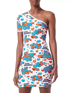 Love Moschino Damska sukienka ze streczu Cotton Fleece Allover, White Red Blue Yellow Black, 42 PL - Sukienki - miniaturka - grafika 1