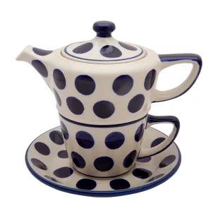 KOMPLET Czajnik 300 ml Filiżanka 200 ml - Ceramika Artystyczna Bolesławiec - KROPKI - Dzbanki i imbryki - miniaturka - grafika 1