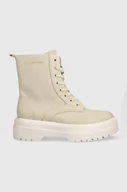 Botki damskie - Tommy Hilfiger workery FEMININE ESSENTIAL CANVAS damskie kolor beżowy na platformie FW0FW07357 - miniaturka - grafika 1