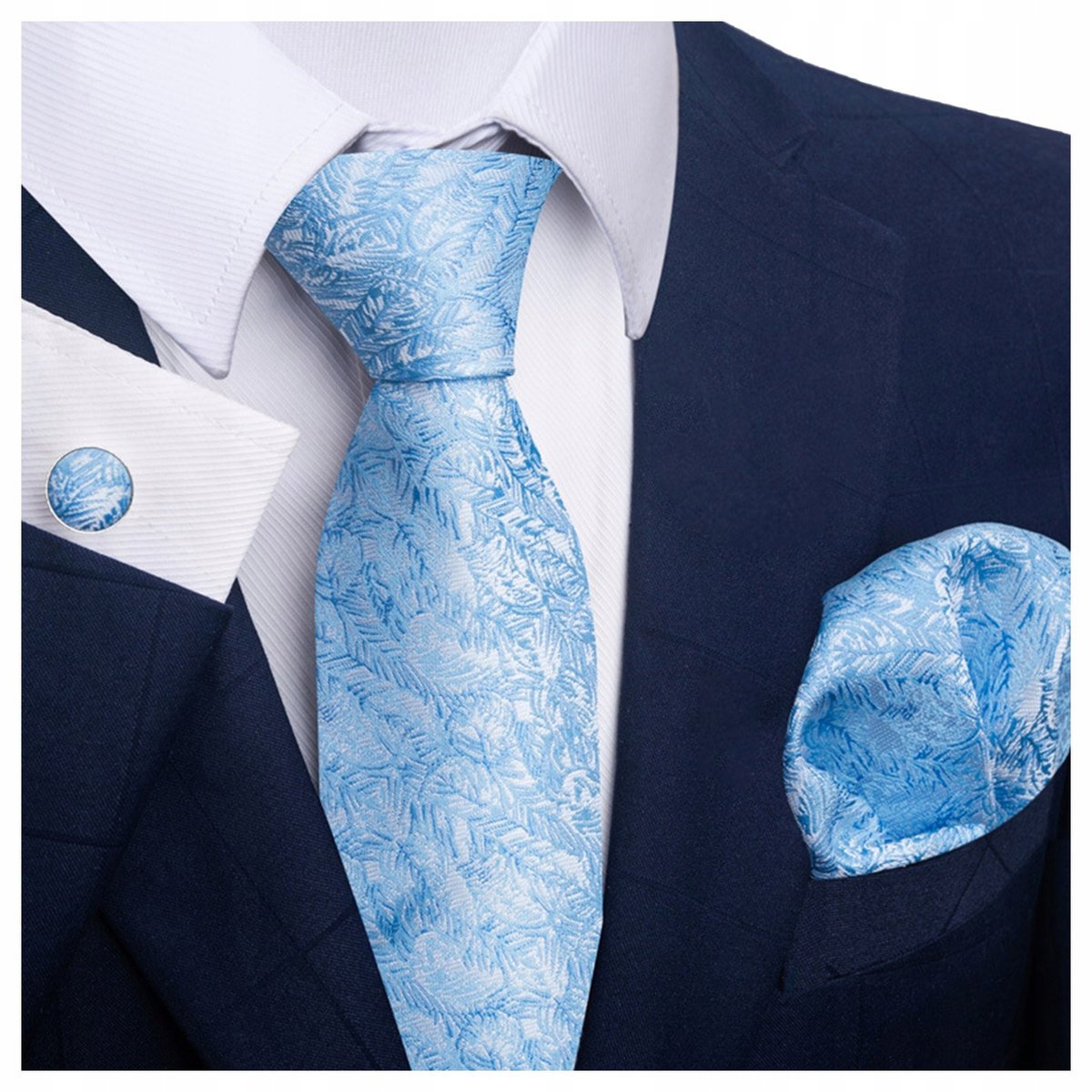 Elegancki zestaw krawat + poszetka + spinki do mankietów