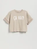 Koszulki dla dziewczynek - Reserved - Krótki t-shirt z nadrukiem - kremowy - miniaturka - grafika 1