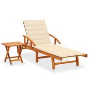 Leżaki ogrodowe - vidaXL Lumarko Ogrodowy leżak ze stolikiem i poduszką, lite drewno akacjowe 3061619 - miniaturka - grafika 1