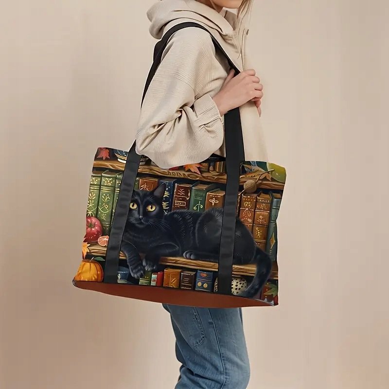 Torba podróżna sportowa do samolotu pociągu CZARNY KOT KSIĄŻKI koty kawaii