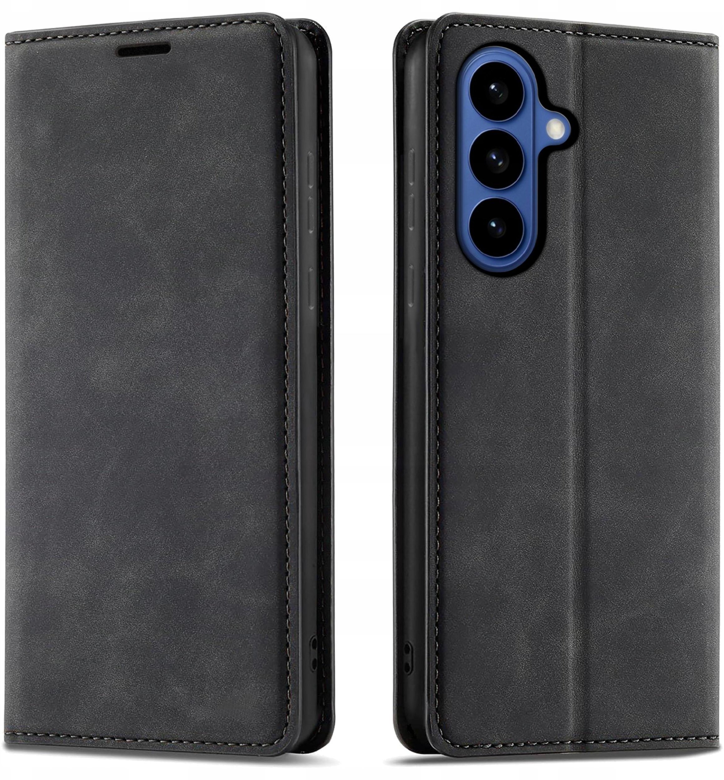 krainaGSM ETUI Z KLAPKĄ do Samsung S26 Zamykane Magnetyczne Skórzane + Szkło 9H