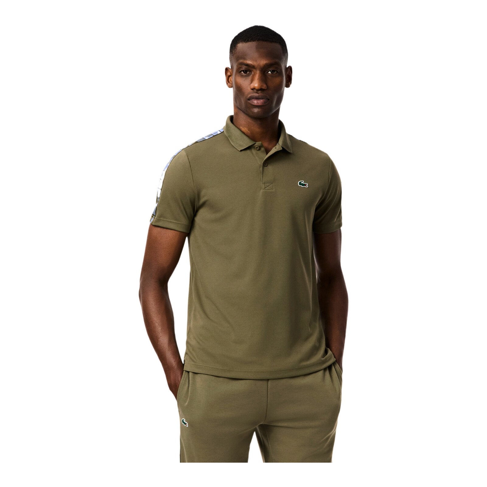 Koszulka męska Lacoste Ultra-Dry UPF30 Logo Stripe Sport Polo Olive M