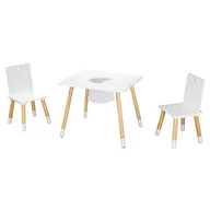 Stoliki dla dzieci - roba Zestaw mebli dziecięcych, zestaw mebli dziecięcych składający się z 2 krzeseł dziecięcych i 1 stołu, drewna, lakierowane na biało, wraz z siatką do przechowywania - miniaturka - grafika 1