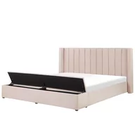 Łóżka - Beliani Łóżko welurowe z ławą 180 x 200 cm różowe NOYERS - miniaturka - grafika 1