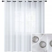 Firany - Śnieżnobiała Firana Na Przelotkach 300X250Cm Gotowa Z Woalu Gładka Biała - miniaturka - grafika 1