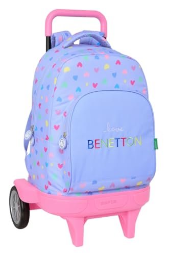 Safta BENETTON LILA - Duży plecak na kółkach, Compact Evolution, zdejmowany, idealny dla dzieci w różnym wieku, wygodny i wszechstronny, jakość i wytrzymałość, 33 x 22 x 45 cm, fioletowy, M, Casual
