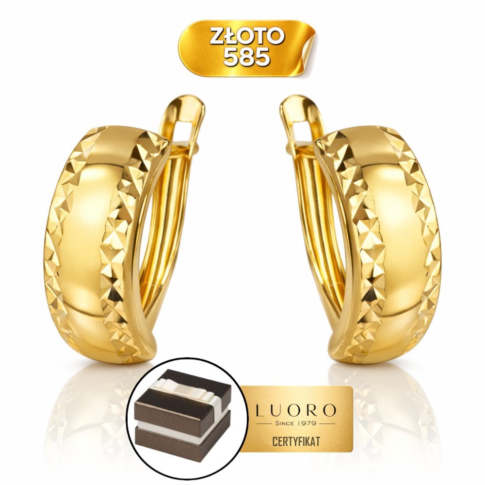 KOLCZYKI ZŁOTE 585 14K PROSTOKĄT DIAMENTOWANE SZEROKOŚĆ 5 MM ELEGANCKIE