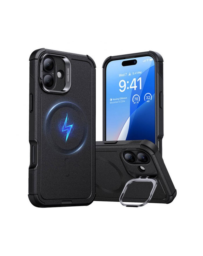 Esr Cyber Tough Halolock Case With Stand For Iphone 16 Plus Black