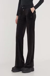 Spodnie damskie - Juicy Couture spodnie dresowe welurowe kolor czarny gładkie - grafika 1