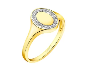 Pierścionek z żółtego złota z diamentami  - sygnet 0,04 ct - próba 585 - Sygnety - miniaturka - grafika 1