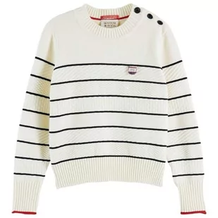 Scotch & Soda Damski sweter z guzikami na ramię w paski, ecru 0003, XS, Ecru 0003, XS - Swetry damskie - miniaturka - grafika 1