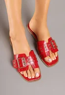 Klapki i japonki damskie - Czerwone Klapki z Nitami Paskiem i Klamrą Novolise - Renee - miniaturka - grafika 1