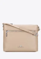 Torebki damskie - Skórzana listonoszka z regulowanym paskiem beżowo - srebrna - miniaturka - grafika 1