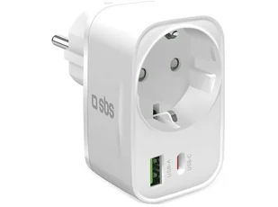 Ładowarka sieciowa z gniazdem SBS 20W USB-A USB-C Biały - Ładowarki do telefonów - miniaturka - grafika 1