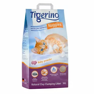 Tigerino Nuggies zbrylający żwirek dla kota, zapach pudru dla dzieci, drobnoziarnisty - 14 kg (ok. 14 l) - Żwirek dla kotów - miniaturka - grafika 1