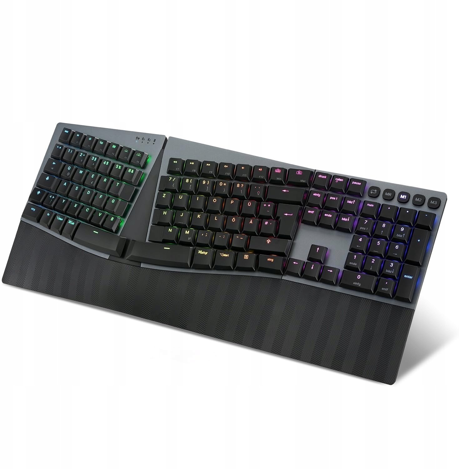 Perixx PERIBOARD-835 BR DE, wireless RGB illuminated ergonomic mechanical keyboard - flat brown tactile switches 57150Q
