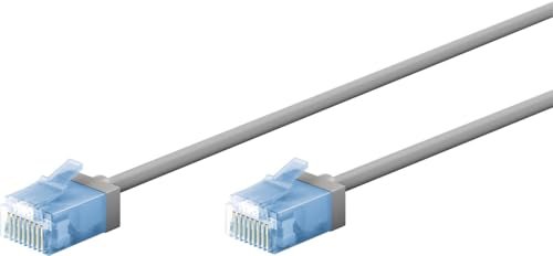 goobay 7428 CAT 6A kabel krosowy slim m/ultraelastyczny RJ45 CAT 6A kabel sieciowy U/UTP CU/cienki kabel Ethernet z krótkimi wtyczkami / 10 Gbit/s LSZH, ochrona przed zagięciem/szary 15 m