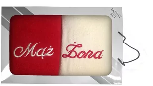 Komplet ręczników w pudełku 2 szt. 70x140 Mąż i Żona Czerwony Kremowy - Ręczniki - miniaturka - grafika 1