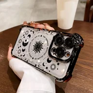 Etui i futerały do telefonów - TEMU Urocze Etui na Telefon z Czarnym Wzorem Słońca i Księżyca dla iPhone' 15 14 11 Pro XR XSMAX 8 7 Plus, Przezroczysta Miękka Osłona Antyupadkowa - miniaturka - grafika 1