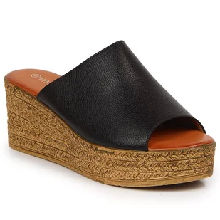 Klapki damskie na koturnie czarne Vinceza - Klapki i japonki damskie - miniaturka - grafika 1