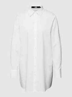 Bluzki damskie - Długa bluzka z wykładanym kołnierzem model ‘PLEATED BACK TUNIC SHIRT’ - grafika 1